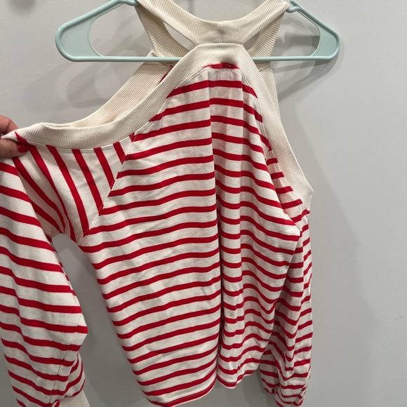 Red and Cream Striped Halter sweatshirt - Picture 3 of 4